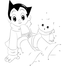 Astro Boy With Snow Cat Dot to Dot Worksheet