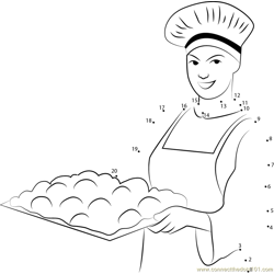 female baker holding  dough tray Dot to Dot Worksheet