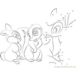 Bambi Sitting with Rabbit and Squirrel Dot to Dot Worksheet