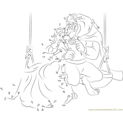 Beauty and the Beast Sitting on Wooden Swing Dot to Dot Worksheet