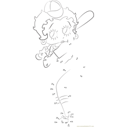 Betty Boop playing Baseball Dot to Dot Worksheet