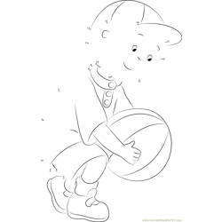 Caillou having Football in Hands Dot to Dot Worksheet