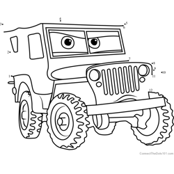 Sarge from Cars 3 Dot to Dot Worksheet