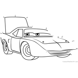 The King aka Strip Weathers from Cars 3 Dot to Dot Worksheet