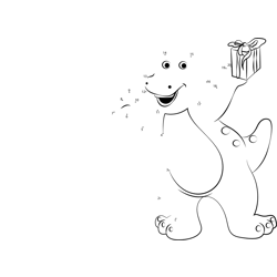 Barney with Gift Dot to Dot Worksheet