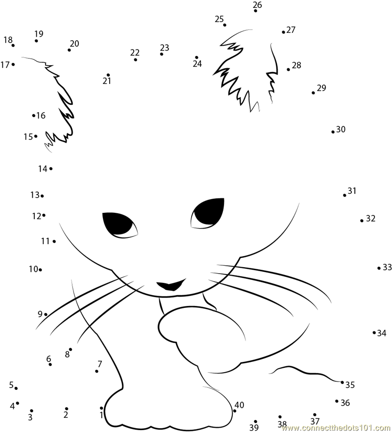 small cat dot to dot printable worksheet Connect The Dots