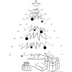 Christmas Tree Decorating and Gifts Dot to Dot Worksheet