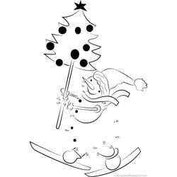 sticker with cartoon snow man and christmas tree Dot to Dot Worksheet