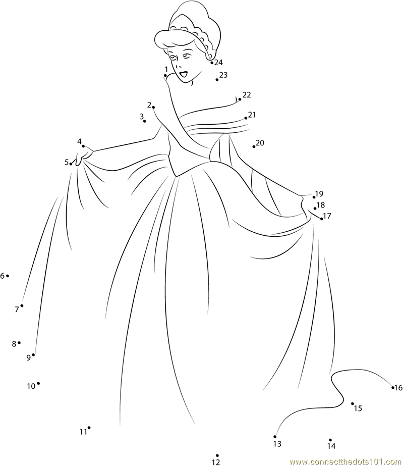 Cinderella in New Look dot to dot printable worksheet - Connect The Dots