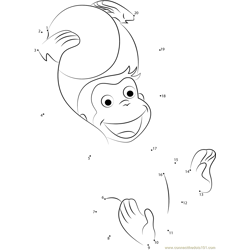 Curious George playing with Ball Dot to Dot Worksheet