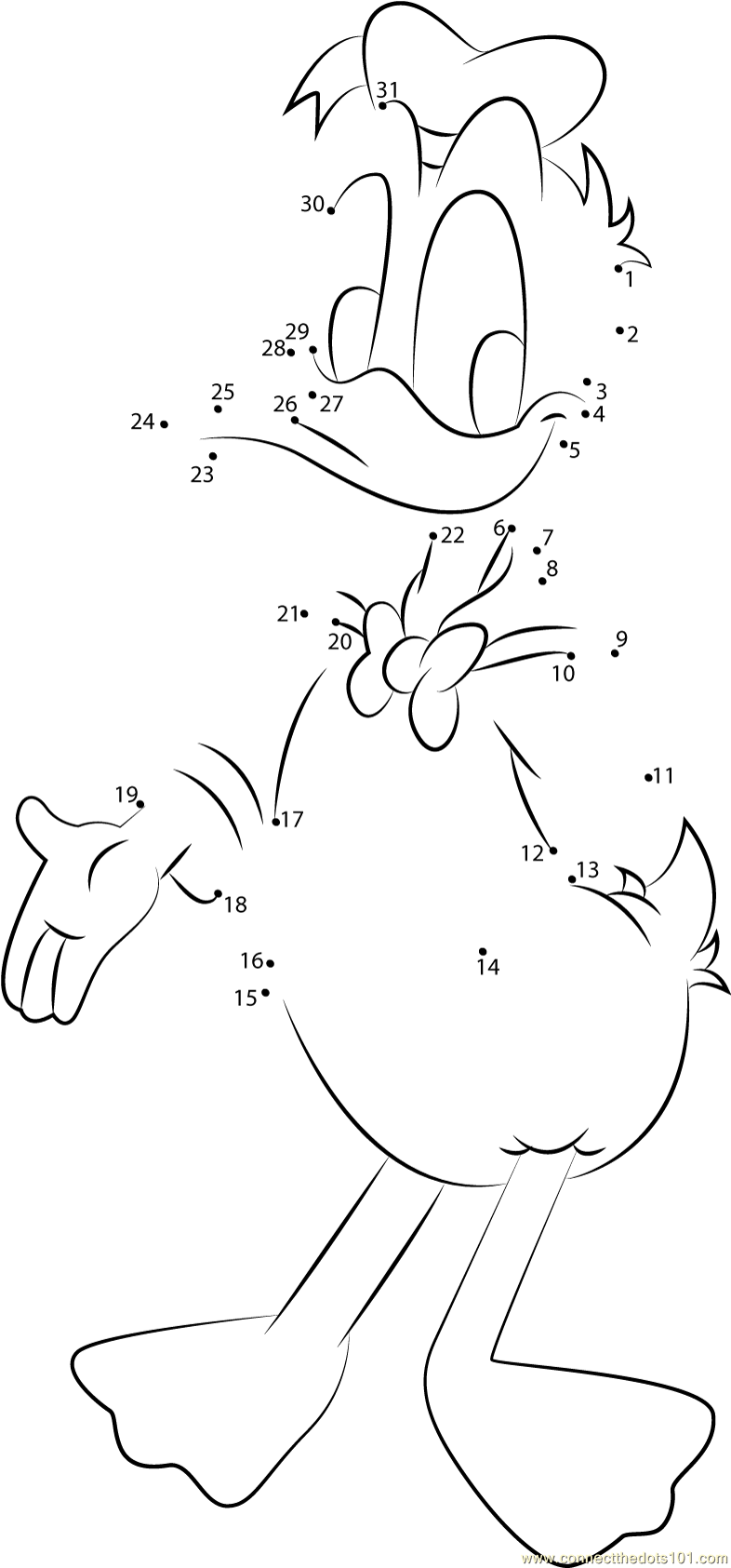 Friendly Donald Duck Dot To Dot Printable Worksheet Connect The Dots 
