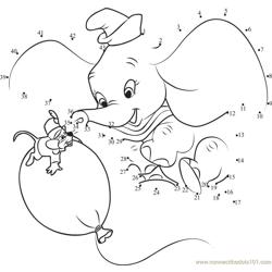 Dumbo Playing with Mouse and Balloon Dot to Dot Worksheet