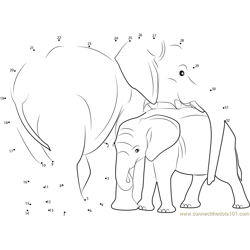 Indian Elephant with Calf Dot to Dot Worksheet