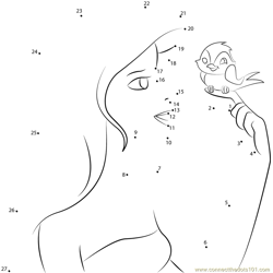 Princess Giselle with Birds Dot to Dot Worksheet