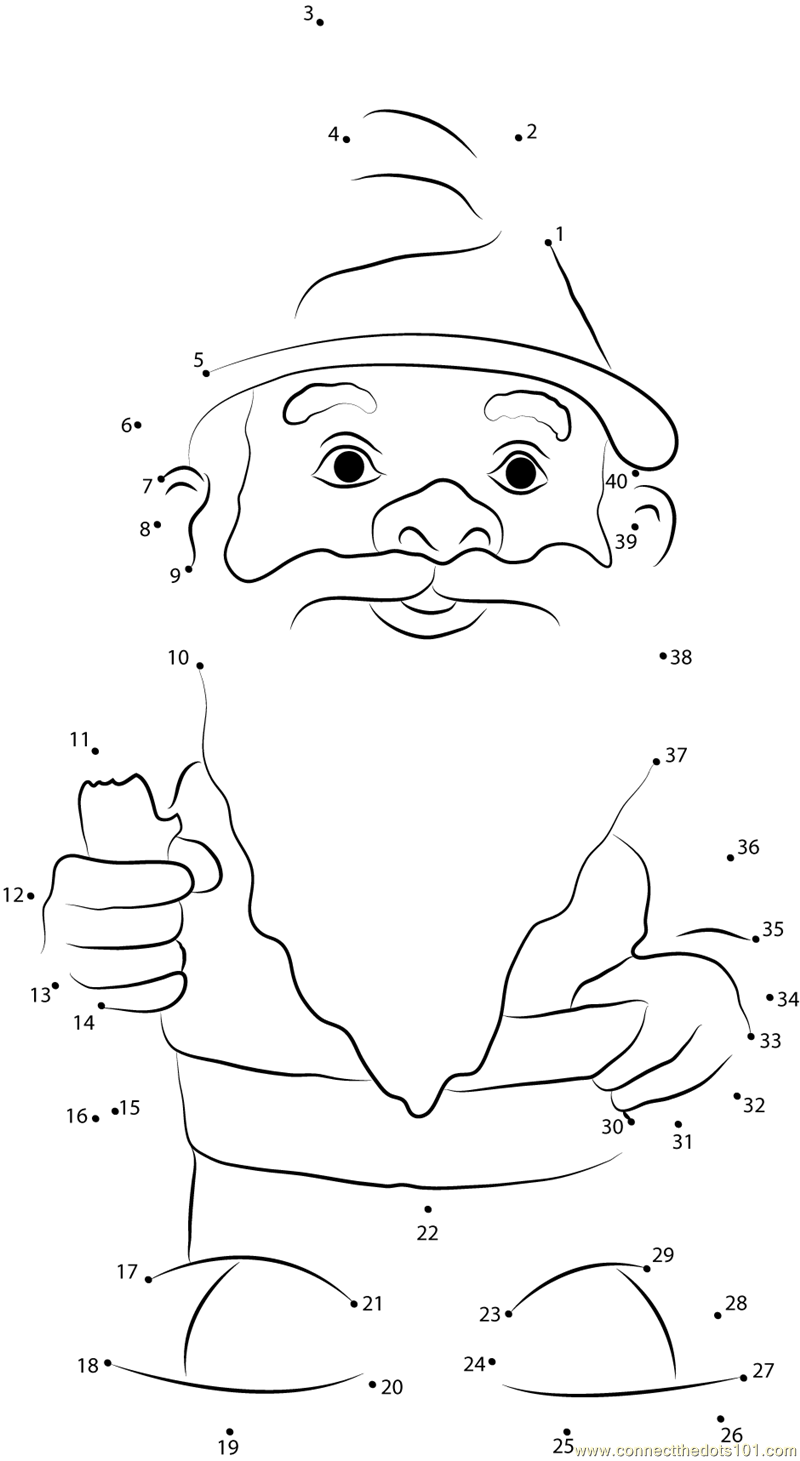 Garden Gnome with Fluffy Beard dot to dot printable worksheet Connect