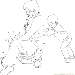 Child Pushing Grandmother Dot to Dot Worksheet