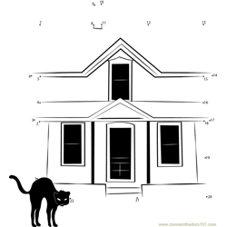 Cat in Haunted House Dot to Dot Worksheet