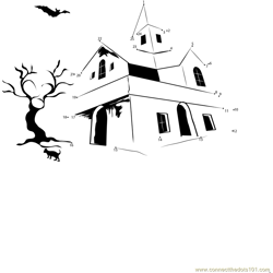 Halloween Night Haunted House Dot to Dot Worksheet