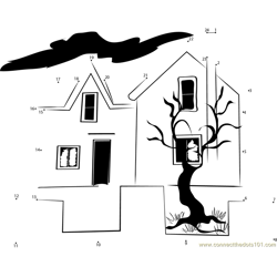 Witch Haunted House Dot to Dot Worksheet