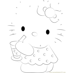 Hello Kitty Drinks Juice Dot to Dot Worksheet