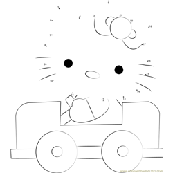 Hello Kitty Driving a Car Dot to Dot Worksheet
