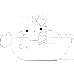 Hello Kitty in Bathtub Dot to Dot Worksheet