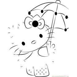 Hello Kitty with Umbrella Dot to Dot Worksheet