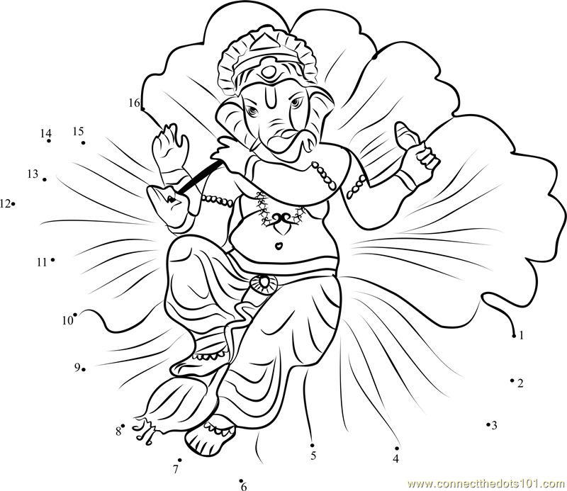 Flower with Ganesh dot to dot printable worksheet Connect The Dots