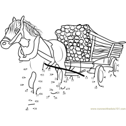 Horse with a cart loaded Woodens Dot to Dot Worksheet