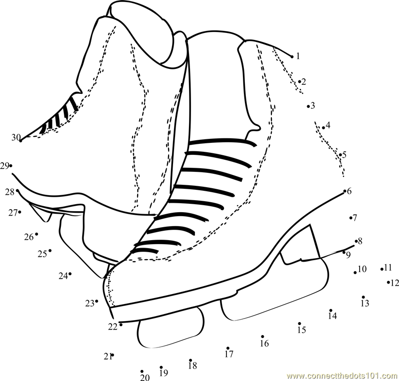 Ice Skating Boots dot to dot printable worksheet - Connect The Dots