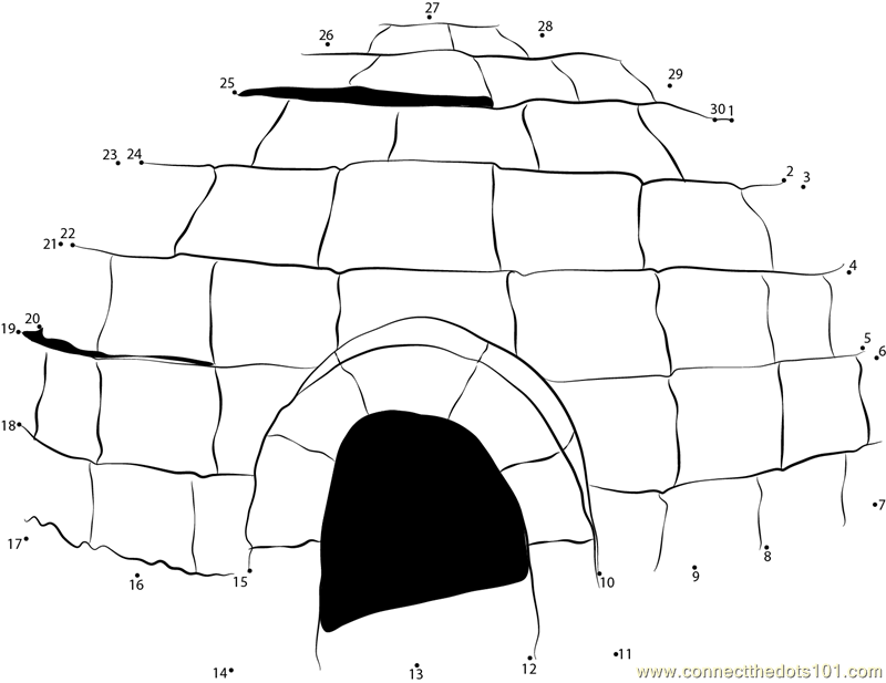 Igloo Snow dot to dot printable worksheet Connect The Dots
