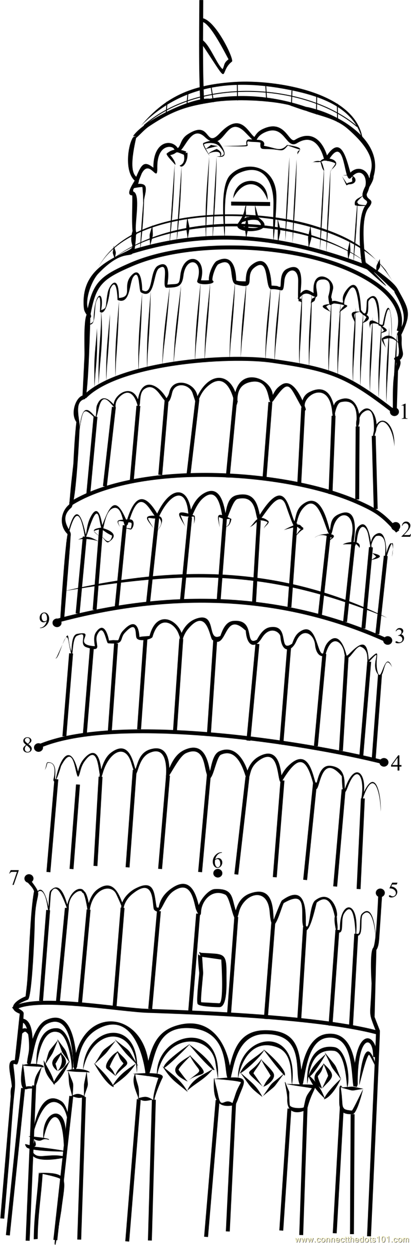 The Leaning Tower Pisa Italy dot to dot Printable Worksheet