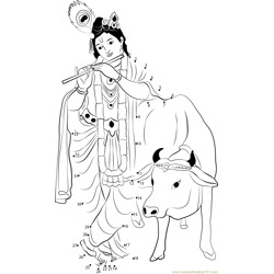 Krishna with Cow Dot to Dot Worksheet
