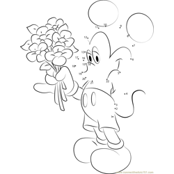 Mickey Mouse Having Flowers in Hand Dot to Dot Worksheet