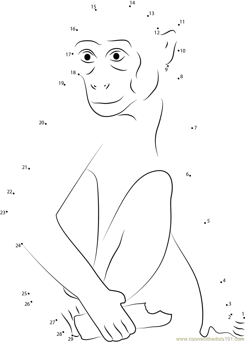Monkey Having Chocolate dot to dot printable worksheet Connect The Dots