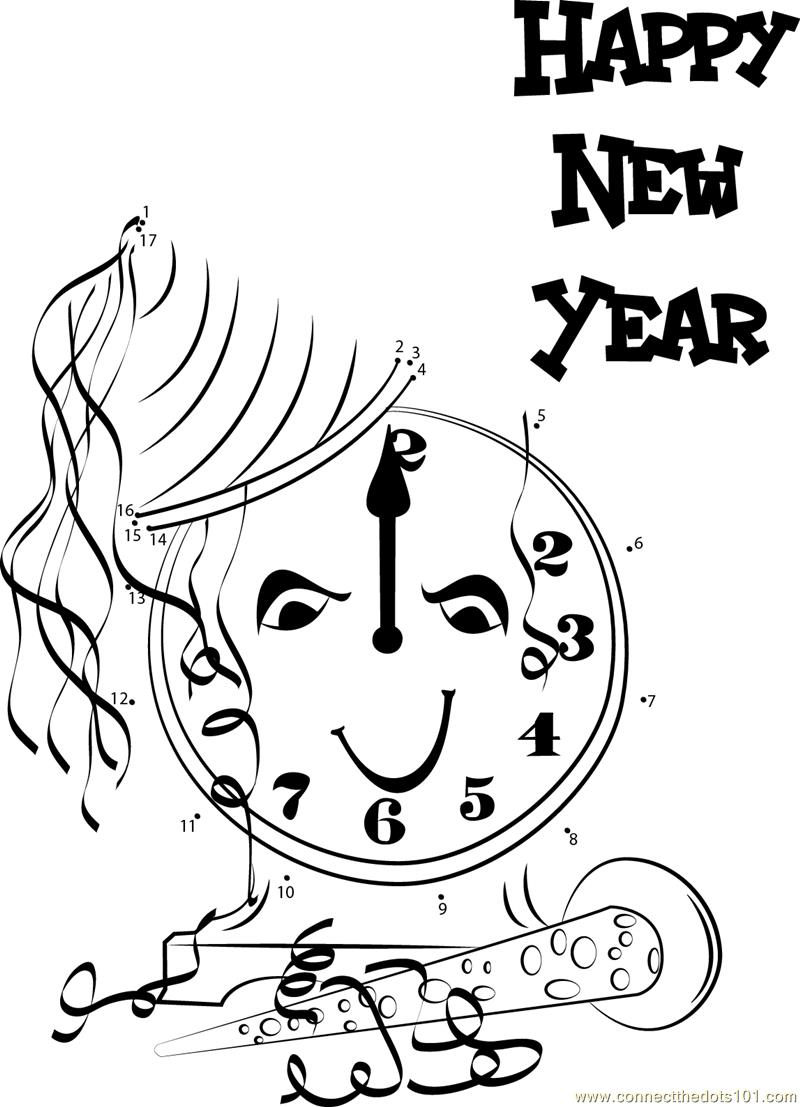 Happy new year poem Happy New Year Clock dot to dot printable worksheet - Connect The Dots