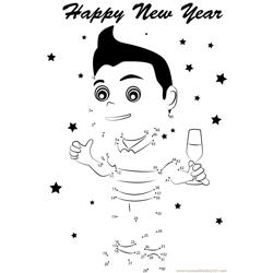 Boy Celebrating New Year Dot to Dot Worksheet