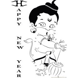Hanuman wishing New Year Dot to Dot Worksheet