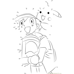 Happy Ash and Pikachu Dot to Dot Worksheet