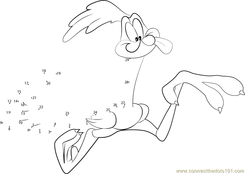 Fast Running Roadrunner dot to dot printable worksheet Connect The Dots