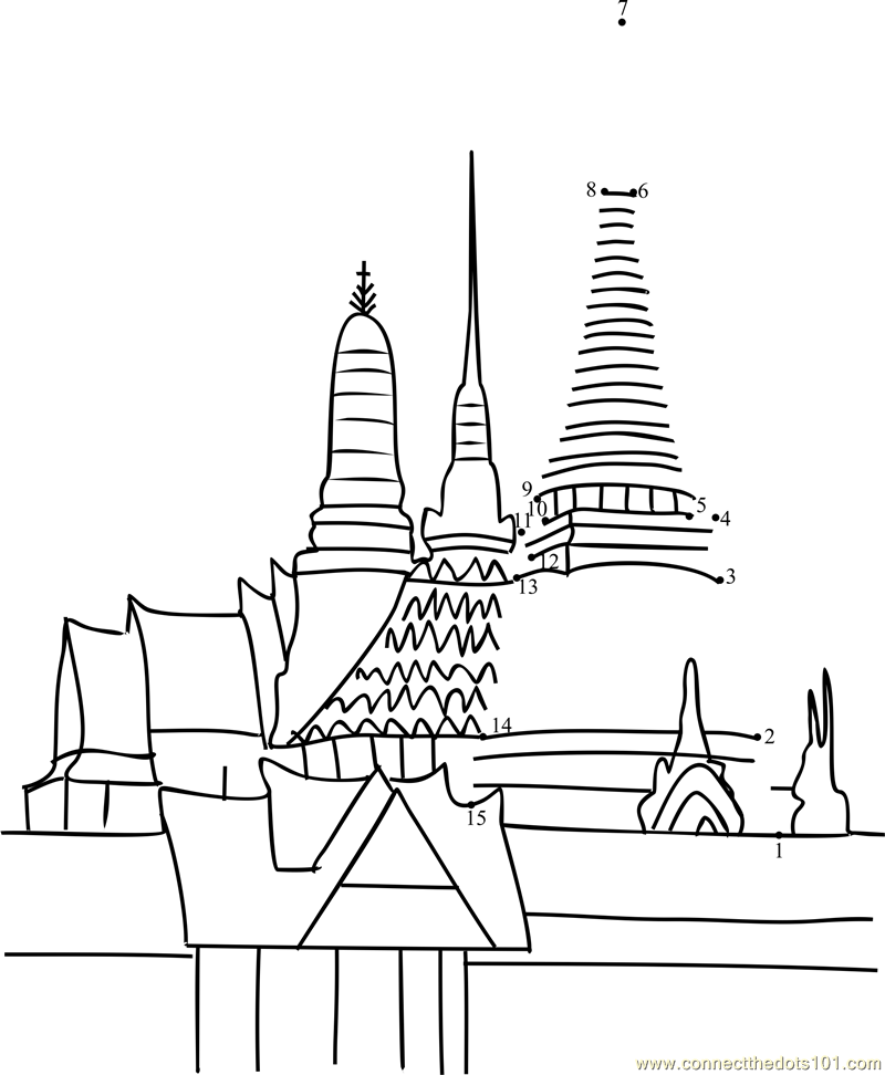 Bangkok Grand Palace Stupa dot to dot printable worksheet - Connect The
