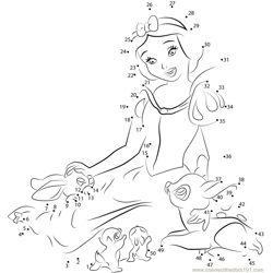 Snow White with Deer and Rabbit Dot to Dot Worksheet