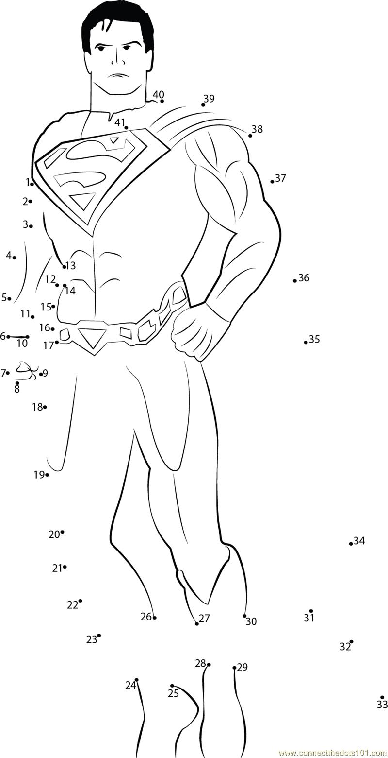 Superman the hero dot to dot printable worksheet - Connect The Dots