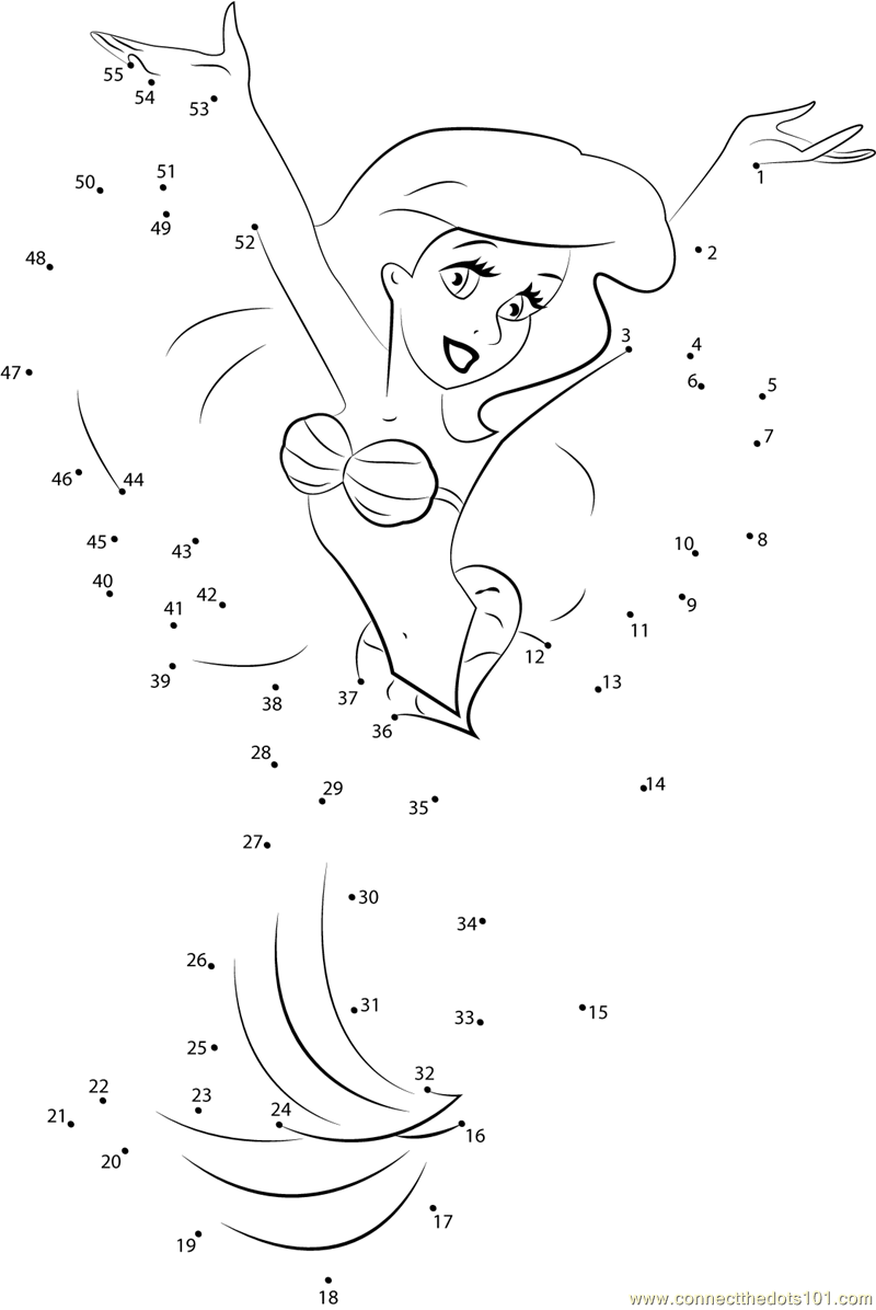 ariel dot dots connect mermaid worksheet printable worksheets happy cartoons connectthedots101 printables preschool email pdf