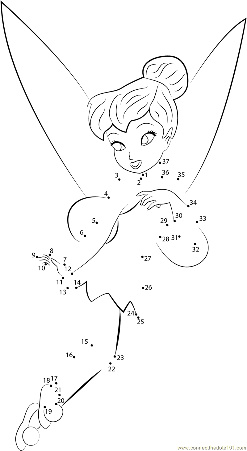 Beautiful Tinkerbell dot to dot printable worksheet Connect The Dots