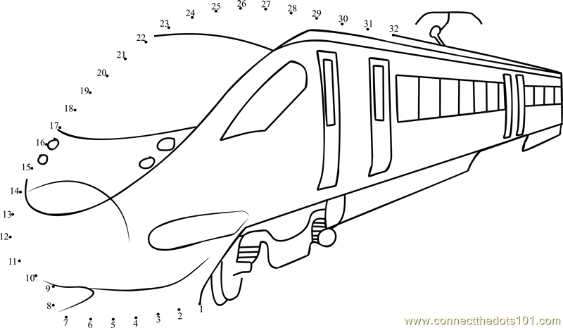 Bullet Train dot to dot printable worksheet - Connect The Dots