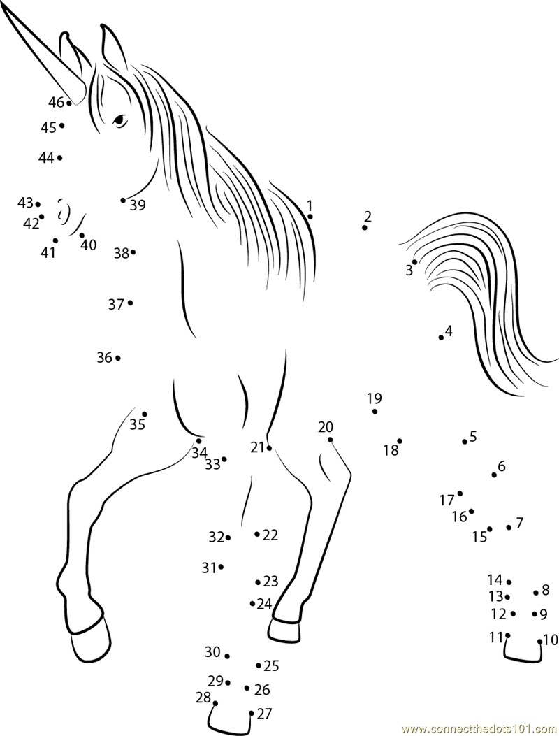 Beautiful Unicorn dot to dot printable worksheet Connect The Dots
