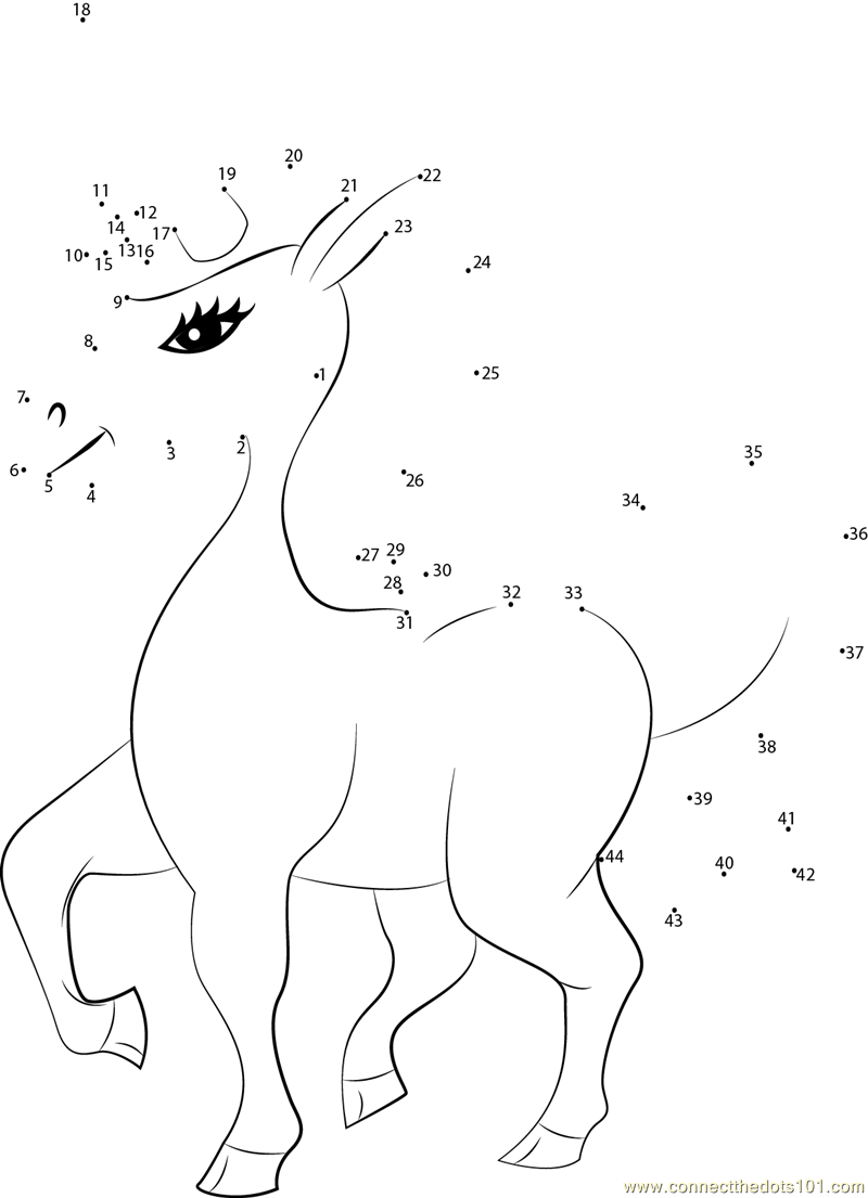 Pearl Unicorn dot to dot printable worksheet Connect The Dots