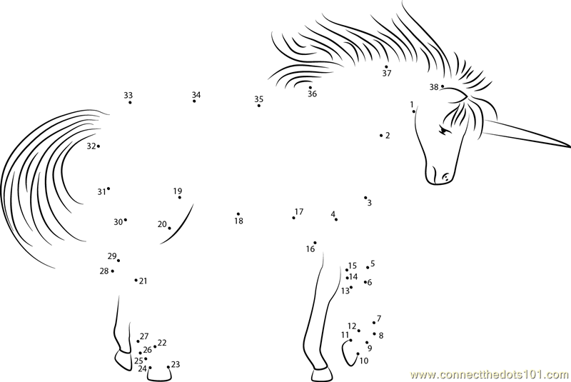 Unicorn Fantasy In The Forest dot to dot printable worksheet Connect