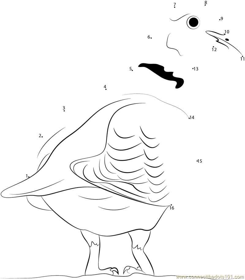 Connect the Dots Standing Dove (Birds > Dove) dot to dots for kids